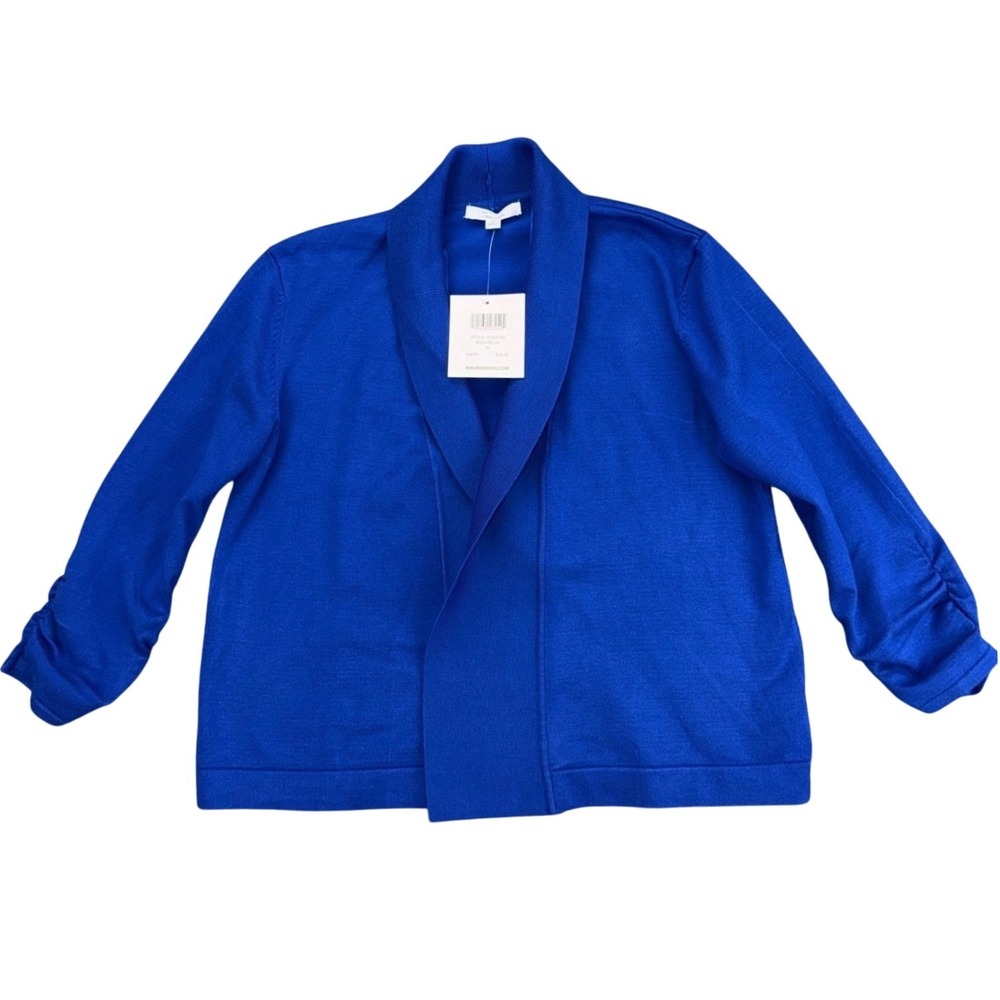 NEW 89th + Madison Blue Open Front Knit Cardigan Women's Size M Ruched Sleeve